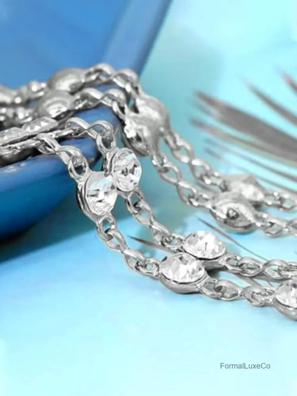 Women Rhinestone Crystal Waist Belt Dress Chain, Adjustable Metal Body Chain